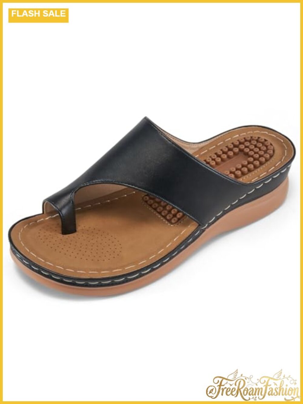 Reimferce Orthopedic Wedge Sandals for Women Split Toe PU Ankle Strap